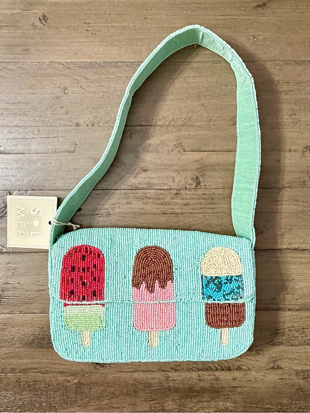 NWT Sol & Mer Collection XIIX Beaded Autumn Leaves Baguette Shoulder Bag - Picture 2 of 12